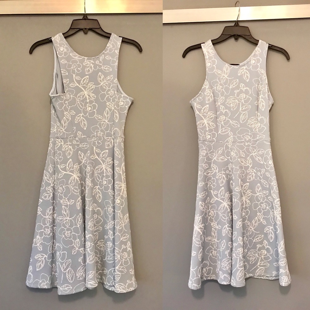 Aqua Flower Pattern Blue and White Flare Dress